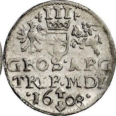 Реверс монеты - Трояк (3 гроша) 1608 года "Литва" - цена серебряной монеты - Польша, Сигизмунд III Ваза