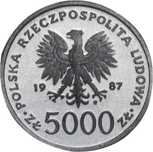 Аверс монеты - Пробные 5000 злотых 1987 года MW SW "Иоанн Павел II" Золото - цена золотой монеты - Польша, Народная Республика