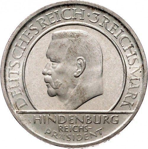 Anverso 3 Reichsmarks 1929 A "Constitución" - valor de la moneda de plata - Alemania, República de Weimar
