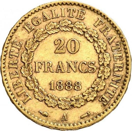 Reverso 20 francos 1888 A "Tipo 1871-1898" París - valor de la moneda de oro - Francia, Tercera República
