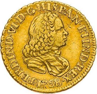 Аверс монеты - 1 эскудо 1758 года LM JM - цена золотой монеты - Перу, Фердинанд VI
