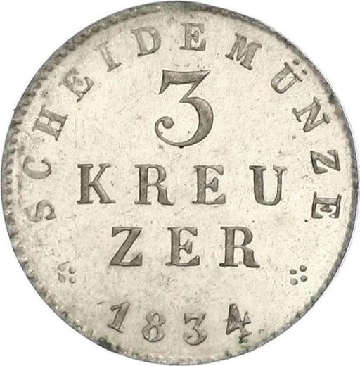 Реверс монеты - 3 крейцера 1834 года - цена серебряной монеты - Гессен-Дармштадт, Людвиг II