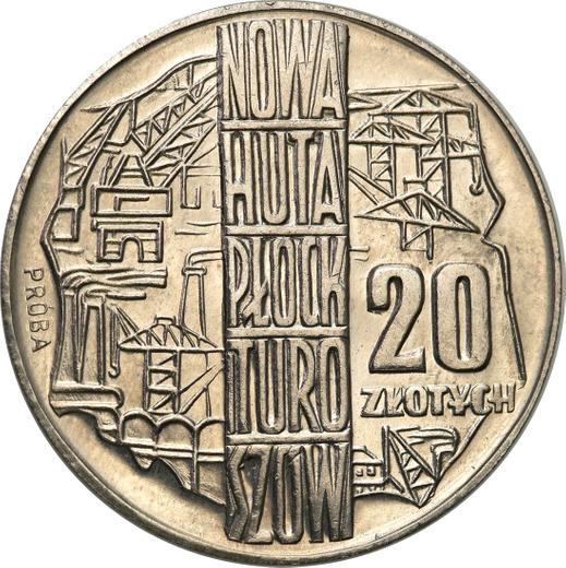 Reverso Pruebas 20 eslotis 1964 MW "Nueva acería. Płock, Turoszow" Níquel - valor de la moneda  - Polonia, República Popular