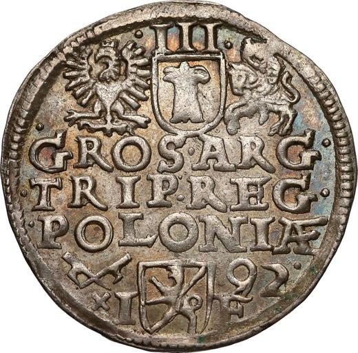 Rewers monety - Trojak 1592 IF "Mennica poznańska" - cena srebrnej monety - Polska, Zygmunt III