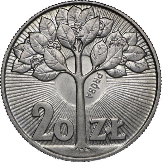 Reverso Pruebas 20 eslotis 1973 MW "Árbol" Cuproníquel - valor de la moneda  - Polonia, República Popular