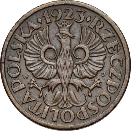 Аверс монеты - Пробные 5 грошей 1923 года WJ Латунь Гурт "MENNICA PAŃSTWOWA" - цена  монеты - Польша, II Республика