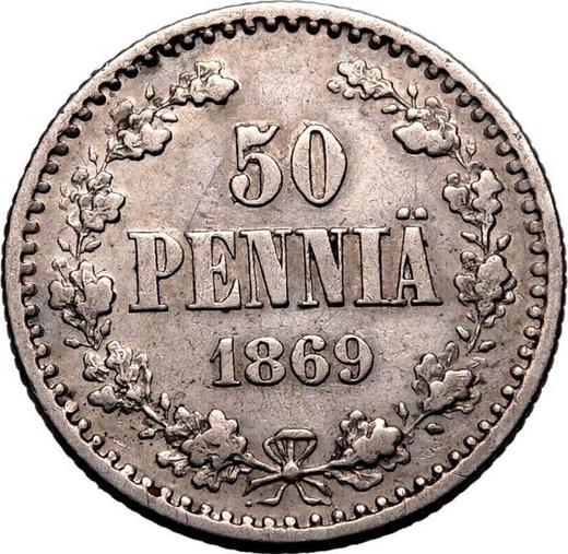 Rewers monety - 50 penni 1869 S - cena srebrnej monety - Finlandia, Wielkie Księstwo