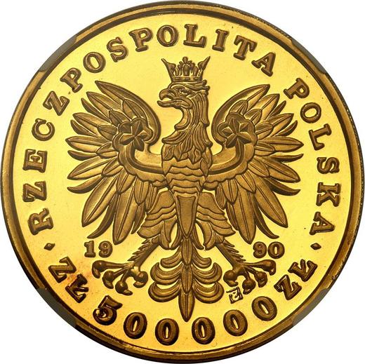 Аверс монеты - 500000 злотых 1990 года "Юзеф Пилсудский" - цена золотой монеты - Польша, III Республика до деноминации