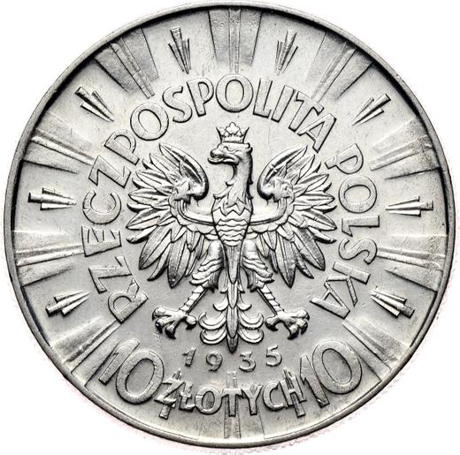 Аверс монеты - 10 злотых 1935 года "Юзеф Пилсудский" - цена серебряной монеты - Польша, II Республика