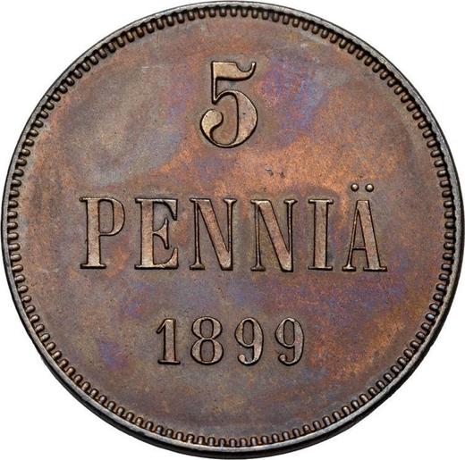 Реверс монеты - 5 пенни 1899 года - цена  монеты - Финляндия, Великое княжество