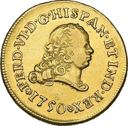 Anverso 2 escudos 1750 Mo MF - valor de la moneda de oro - México, Fernando VI