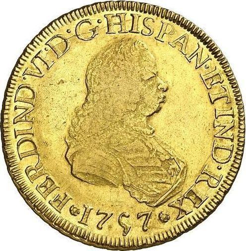 Аверс монеты - 8 эскудо 1757 года G J - цена золотой монеты - Гватемала, Фердинанд VI