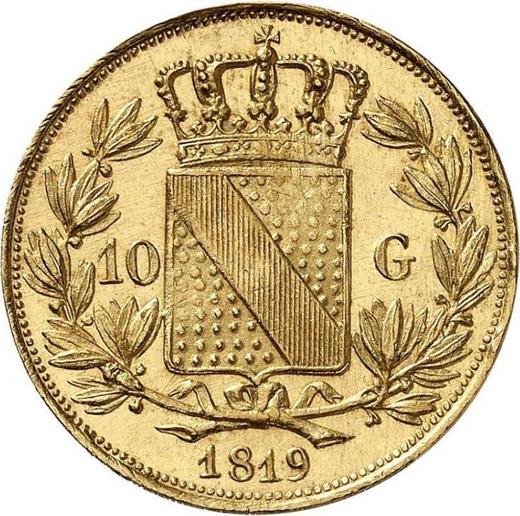 Реверс монеты - 10 гульденов 1819 года PH - цена золотой монеты - Баден, Людвиг I
