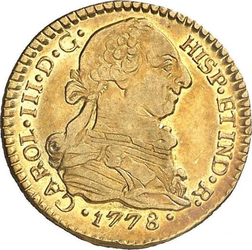 Аверс монеты - 1 эскудо 1778 года P SF - цена золотой монеты - Колумбия, Карл III