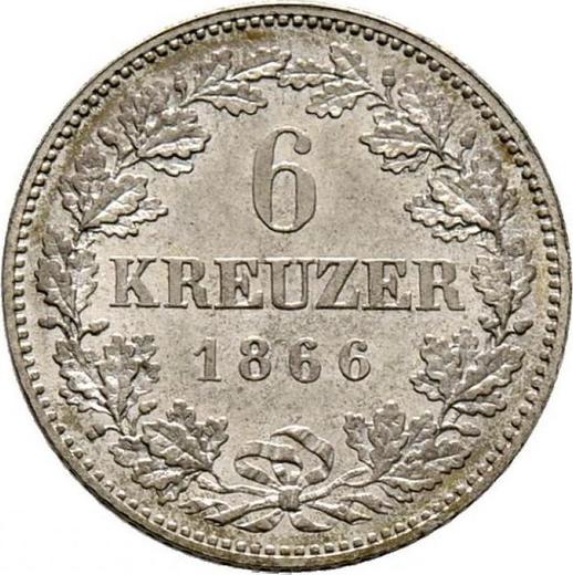 Реверс монеты - 6 крейцеров 1866 года - цена серебряной монеты - Гессен-Дармштадт, Людвиг III