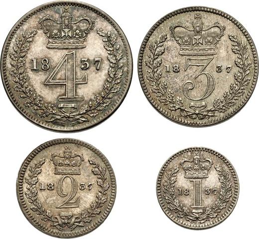 Reverso Maundy / juego 1837 "Maundy" - valor de la moneda de plata - Gran Bretaña, Guillermo IV