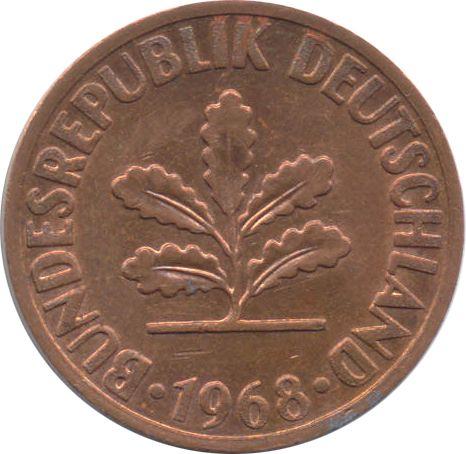Реверс монеты - 2 пфеннига 1968 года D "Тип 1967-2001" - цена  монеты - Германия, ФРГ
