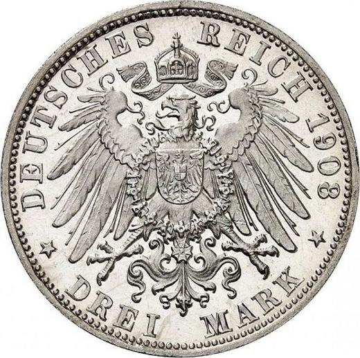Реверс монеты - 3 марки 1908 года D "Бавария" - цена серебряной монеты - Германия, Германская Империя