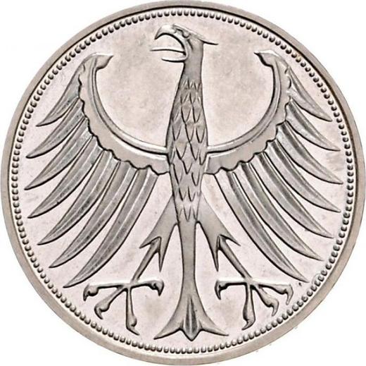 Reverso 5 marcos 1969 F Leyenda "Alle Menschen werden Brüder" - valor de la moneda de plata - Alemania, RFA