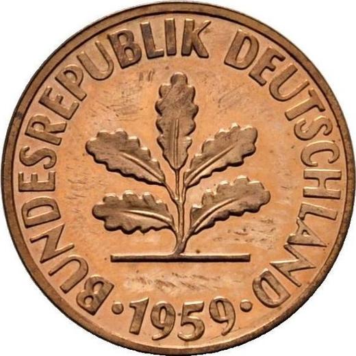 Реверс монеты - 2 пфеннига 1959 года J - цена  монеты - Германия, ФРГ