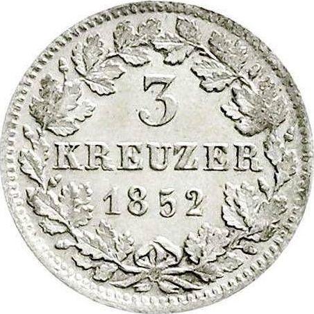 Реверс монеты - 3 крейцера 1852 года - цена серебряной монеты - Баден, Леопольд