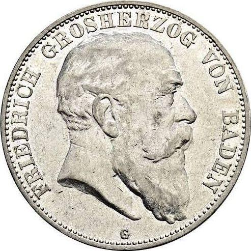 Аверс монеты - 5 марок 1903 года G "Баден" - цена серебряной монеты - Германия, Германская Империя