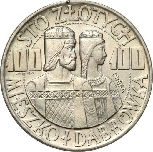 Реверс монеты - Пробные 100 злотых 1966 года MW "Мешко и Дубравка" Серебро - цена серебряной монеты - Польша, Народная Республика
