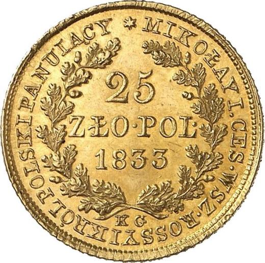 Reverso 25 eslotis 1833 KG - valor de la moneda de oro - Polonia, Zarato de Polonia