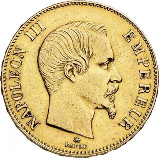Anverso 100 francos 1859 BB "Tipo 1855-1860" Estrasburgo - valor de la moneda de oro - Francia, Napoleón III Bonaparte
