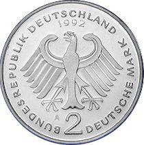 Реверс монеты - 2 марки 1992 года A "Людвиг Эрхард" - цена  монеты - Германия, ФРГ