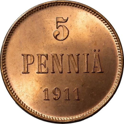 Реверс монеты - 5 пенни 1911 года - цена  монеты - Финляндия, Великое княжество