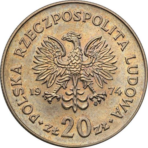 Reverso Pruebas 20 eslotis 1974 MW "Marceli Nowotko" Cuproníquel - valor de la moneda  - Polonia, República Popular
