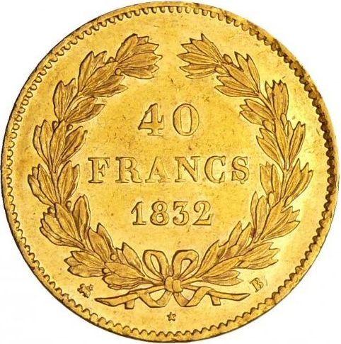 Rewers monety - 40 franków 1832 B "Typ 1831-1839" Rouen - cena złotej monety - Francja, Ludwik Filip I