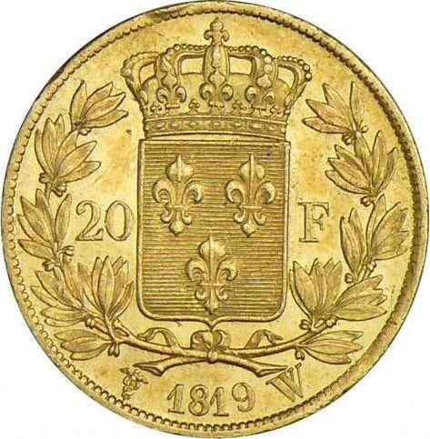 Reverso 20 francos 1819 W "Tipo 1816-1824" Lila - valor de la moneda de oro - Francia, Luis XVII