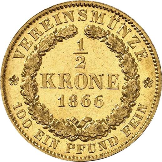 Реверс монеты - 1/2 кроны 1866 года B - цена золотой монеты - Ганновер, Георг V