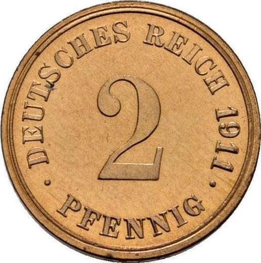 Аверс монеты - 2 пфеннига 1911 года G "Тип 1904-1916" - цена  монеты - Германия, Германская Империя