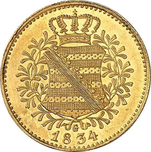 Реверс монеты - Дукат 1834 года G - цена золотой монеты - Саксония-Альбертина, Антон