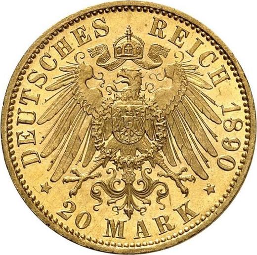 Reverso 20 marcos 1890 A "Prusia" - valor de la moneda de oro - Alemania, Imperio alemán