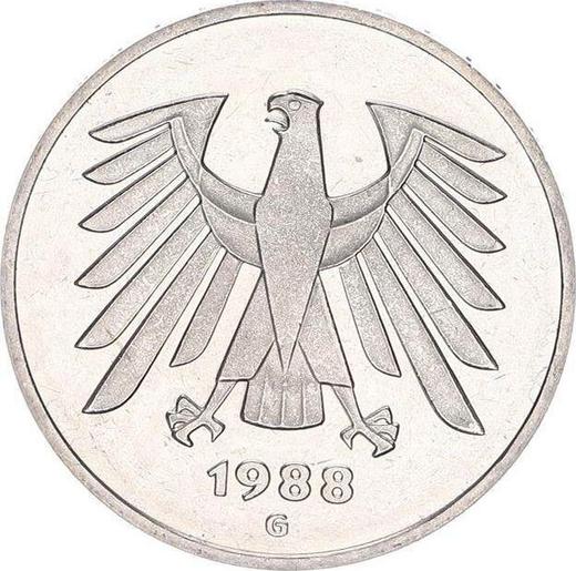 Реверс монеты - 5 марок 1988 года G - цена  монеты - Германия, ФРГ