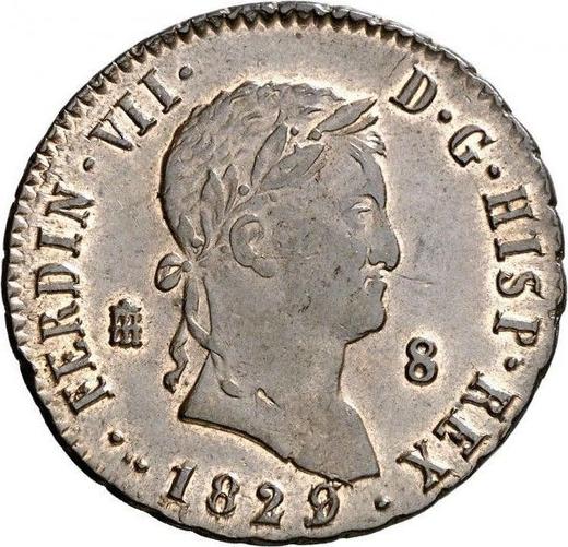 Anverso 8 maravedíes 1829 - valor de la moneda  - España, Fernando VII