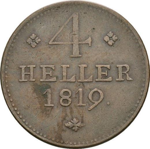 Реверс монеты - 4 геллера 1819 года - цена  монеты - Гессен-Кассель, Вильгельм I