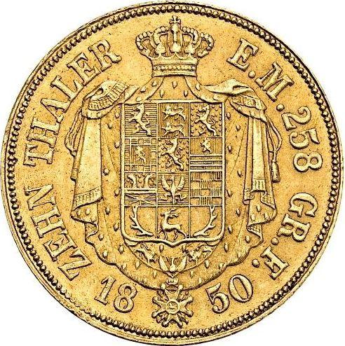 Reverso 10 táleros 1850 B - valor de la moneda de oro - Brunswick-Wolfenbüttel, Guillermo