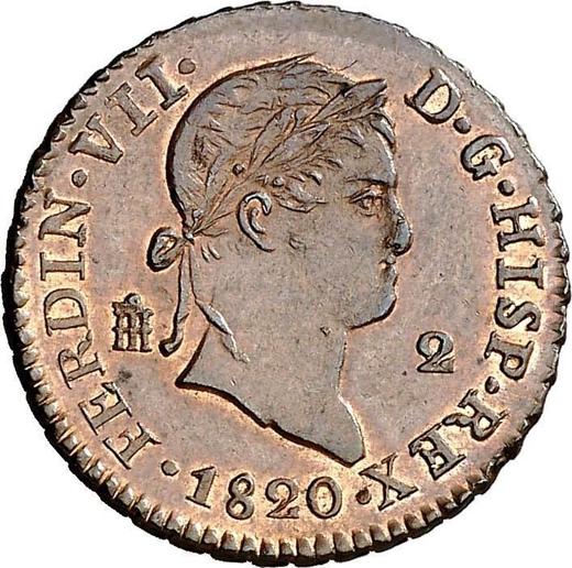 Anverso 2 maravedíes 1820 "Tipo 1816-1833" - valor de la moneda  - España, Fernando VII