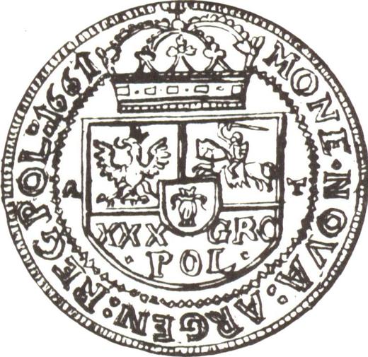 Rewers monety - Złotówka (30 groszy) 1661 AT Błąd w dacie - cena srebrnej monety - Polska, Jan II Kazimierz
