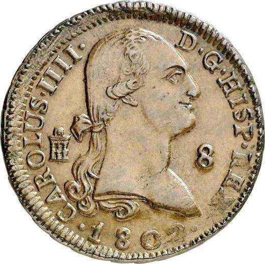 Аверс монеты - 8 мараведи 1802 года - цена  монеты - Испания, Карл IV