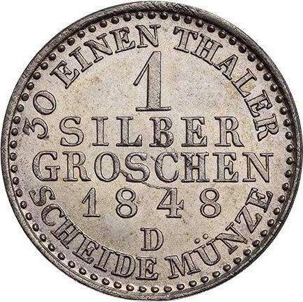 Reverso 1 Silber Groschen 1848 D - valor de la moneda de plata - Prusia, Federico Guillermo IV