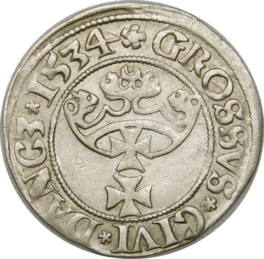 Rewers monety - 1 grosz 1534 "Gdańsk" - cena srebrnej monety - Polska, Zygmunt I Stary