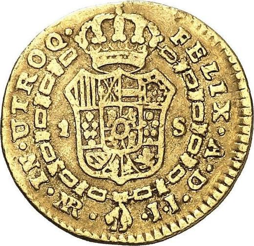 Реверс монеты - 1 эскудо 1787 года NR JJ - цена золотой монеты - Колумбия, Карл III