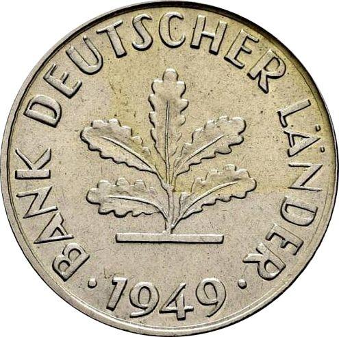 Реверс монеты - 10 пфеннигов 1949 года F "Bank deutscher Länder" Медно-никель - цена  монеты - Германия, ФРГ
