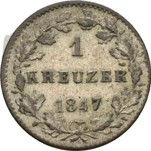 Реверс монеты - 1 крейцер 1847 года - цена серебряной монеты - Гессен-Дармштадт, Людвиг II